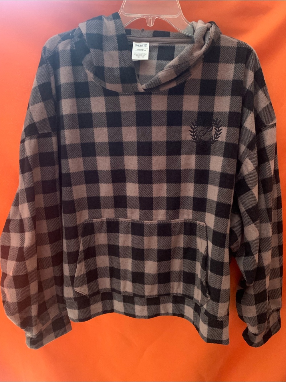 PINK Victoria's Secret Black & Brown Plaid Hood Intimates Sleep Top
